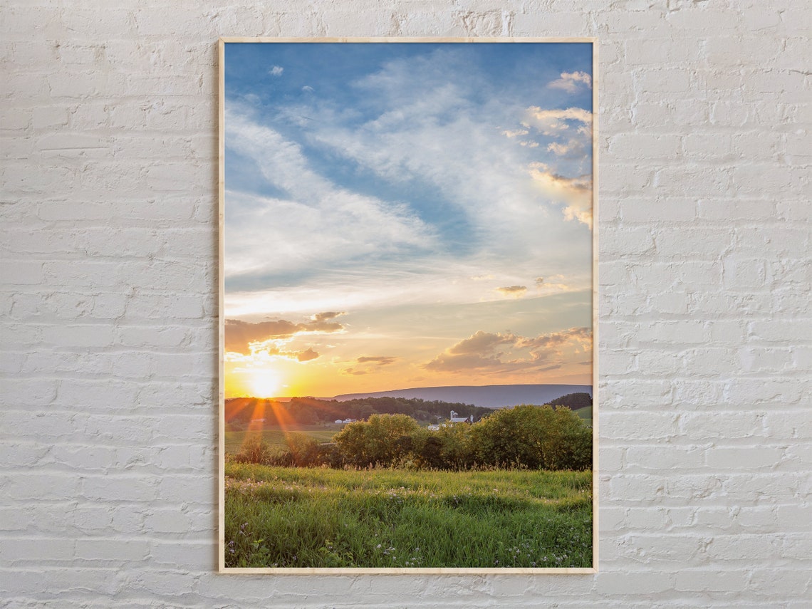 Pennsylvania Sunset Rolling Hills Farm Meadow Country Scenic Poster