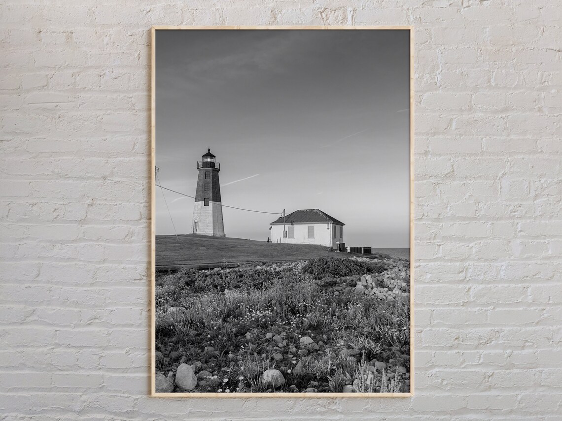 Narragansett Point Judith Lighthouse Rhode Island Black White Photo Poster