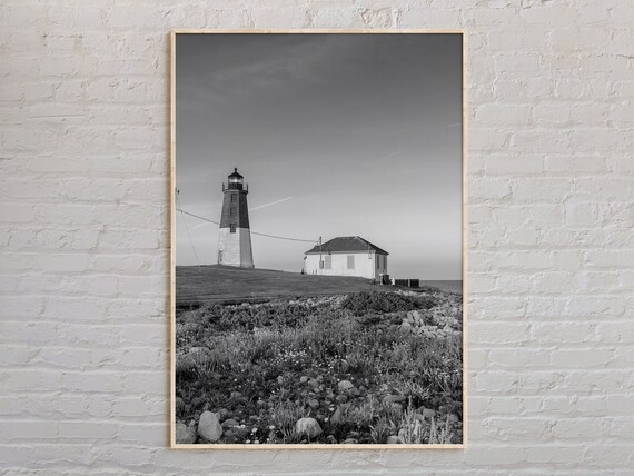 Narragansett Point Judith Lighthouse Rhode Island Black White Photo Poster