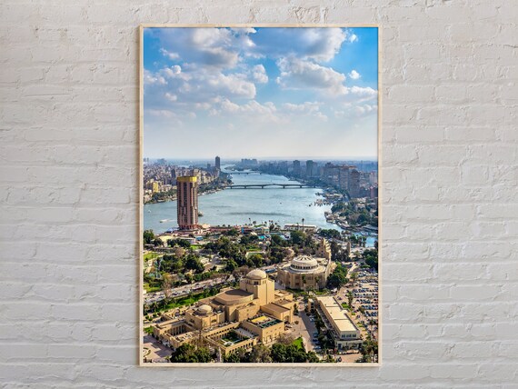 Cairo Nile River Skyline Opera House Aerial Real Photo Wall Art