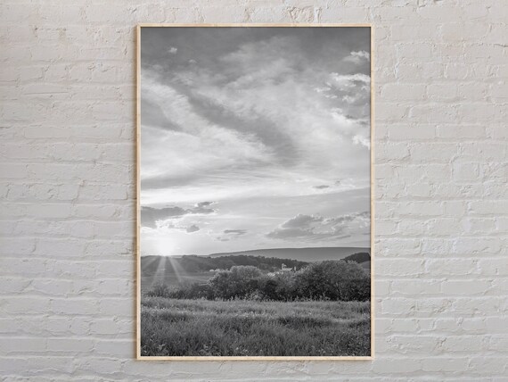 Pennsylvania Farm Sunset Black And White Landscape Photo Poster