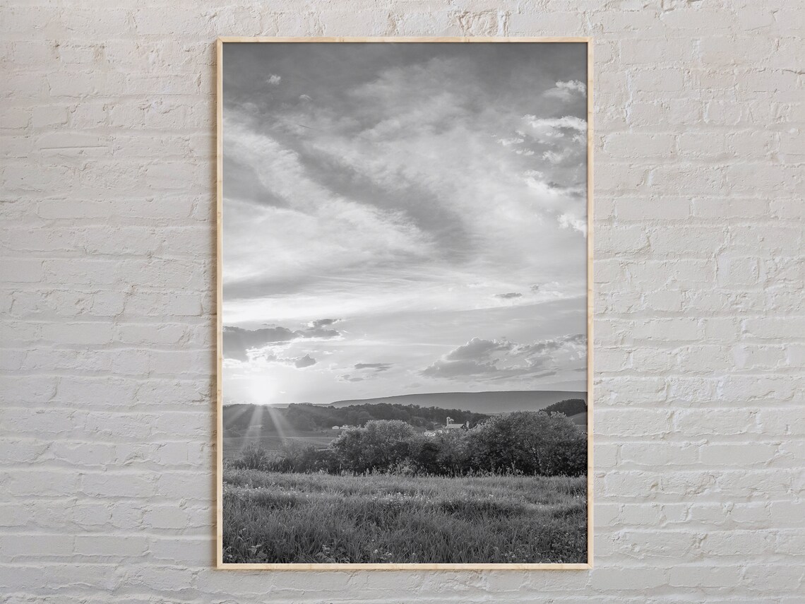 Pennsylvania Farm Sunset Black And White Landscape Photo Poster