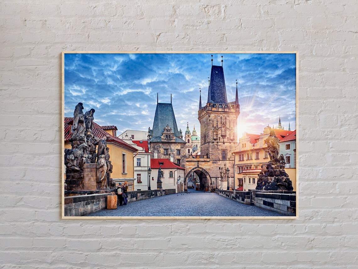 Prague Charles Bridge Sunrise Photo Czech Republic City Poster