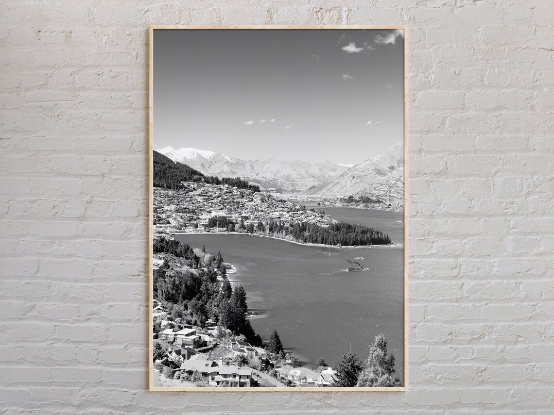 Queenstown Black and White Travel Poster