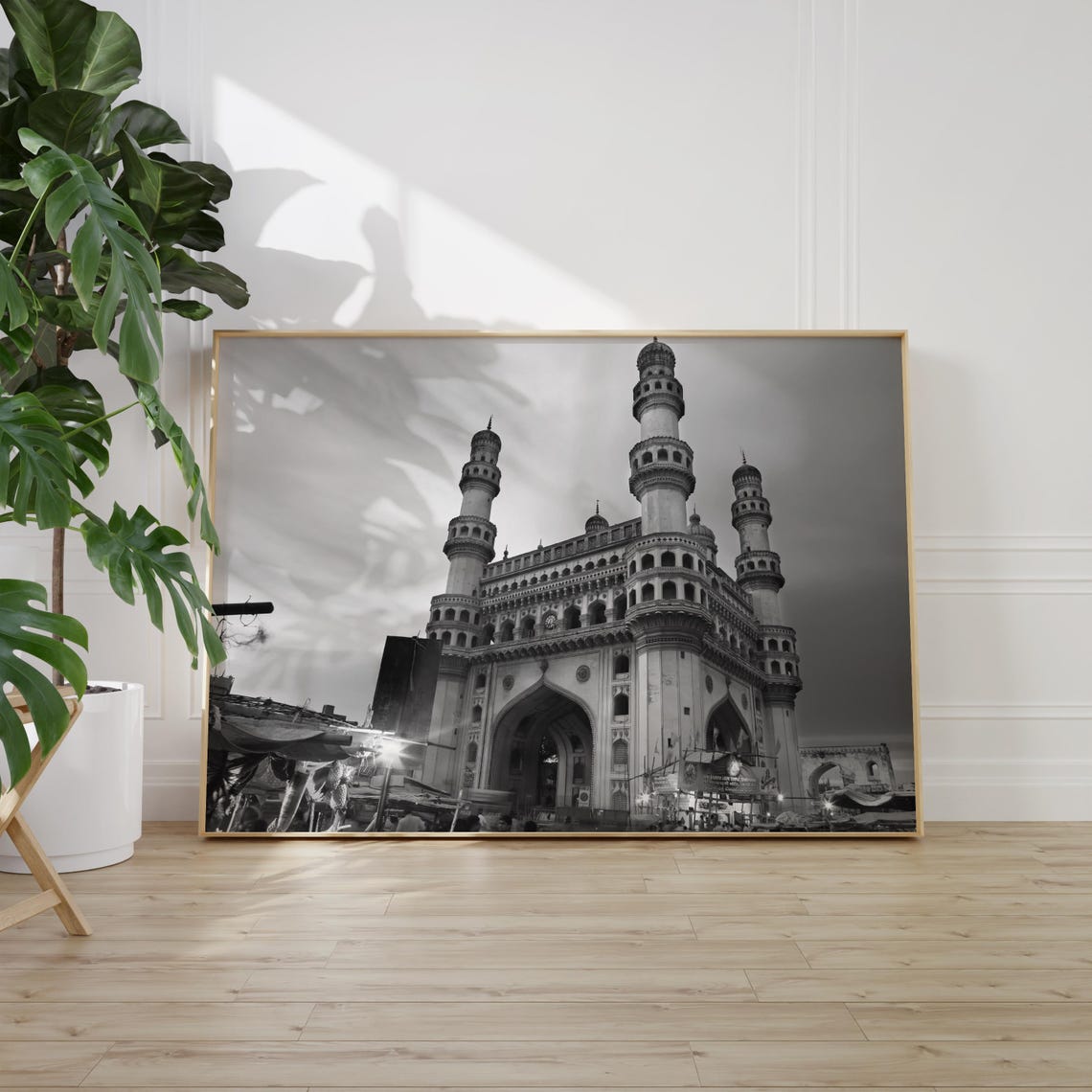 Hyderabad Charminar Monument Black and White Historic India Poster - Image 2