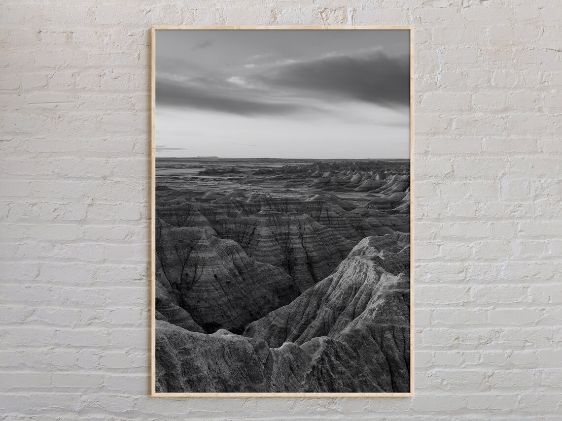 South Dakota Badlands Rock Formations Black And White Photo Nature Poster