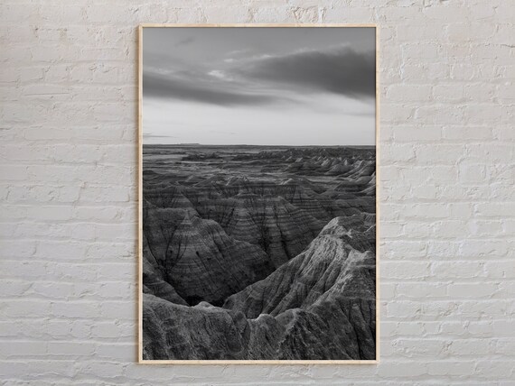 South Dakota Badlands Rock Formations Black And White Photo Nature Poster