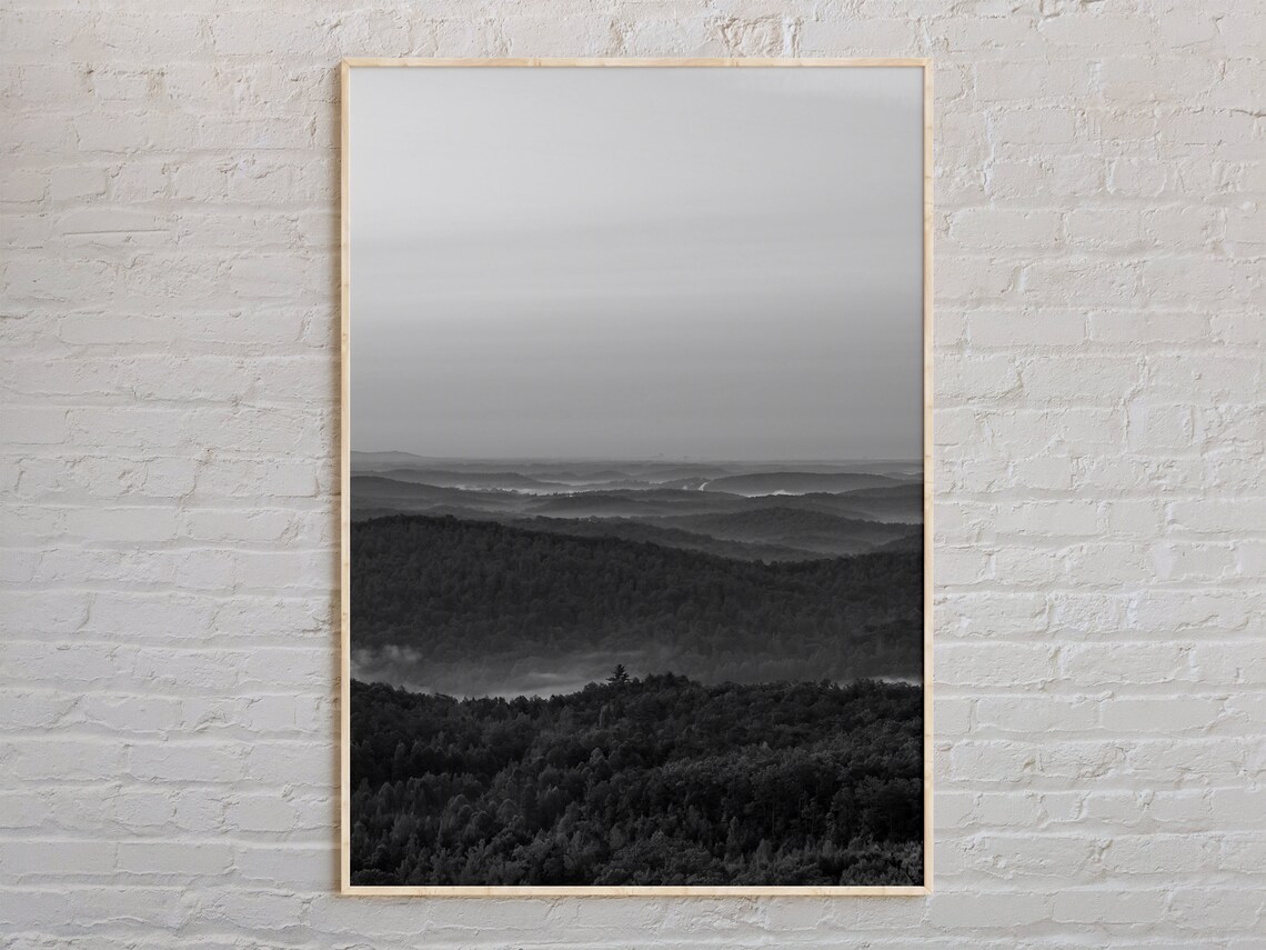 South Carolina Blue Ridge Mountains Black And White Photo Nature Poster