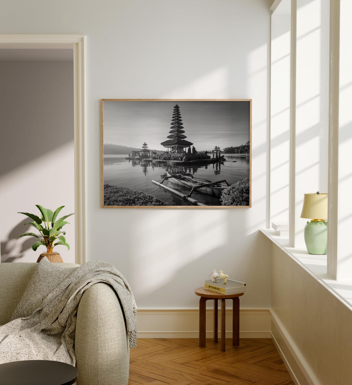 Bali Ulun Danu Beratan Water Temple Black and White Lake Poster - Image 5