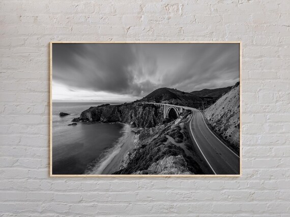 Big Sur Bixby Bridge Poster Black White Coastal Highway California Art