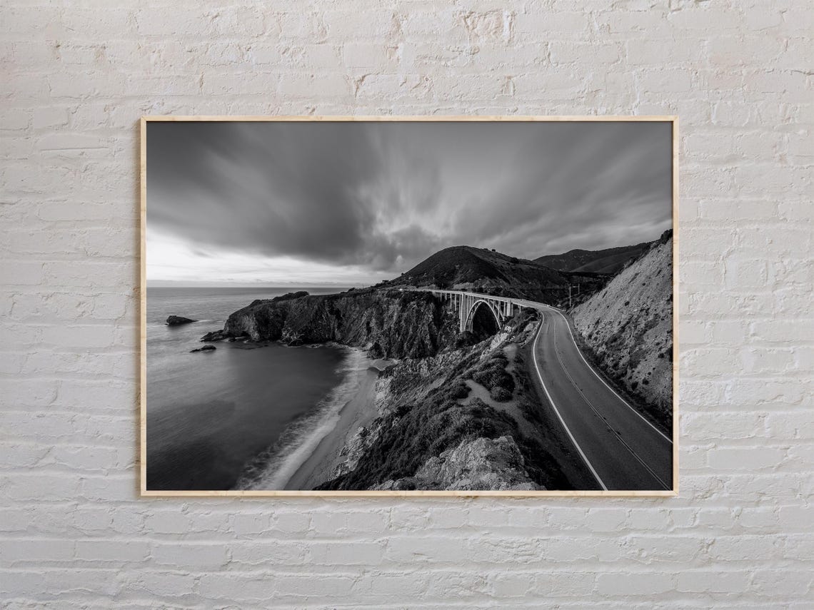 Big Sur Bixby Bridge Poster Black White Coastal Highway California Art