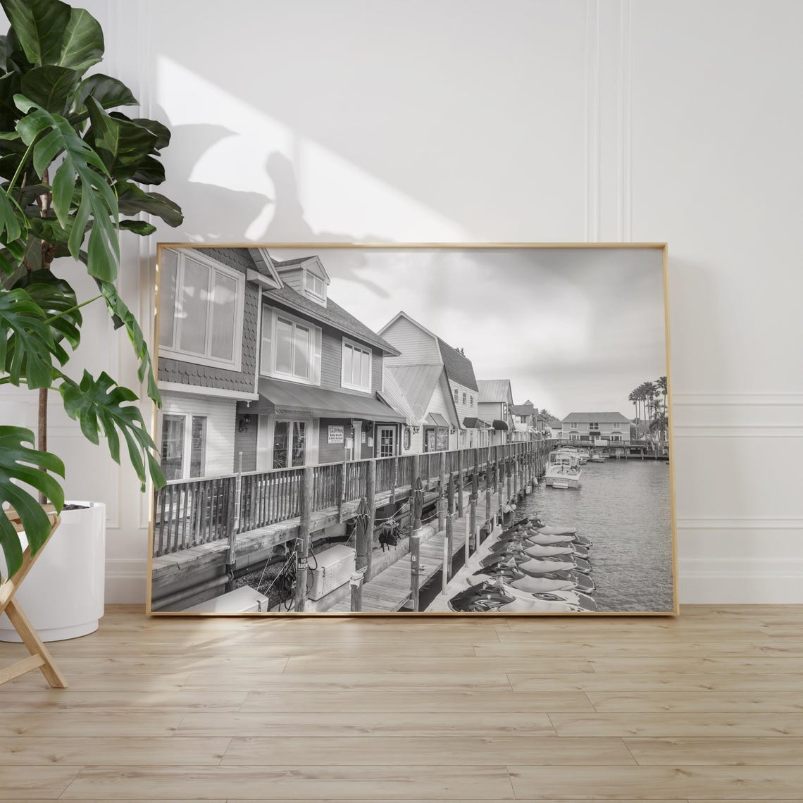 Siesta Key Waterfront Boardwalk and Marina Black and White Poster - Image 2