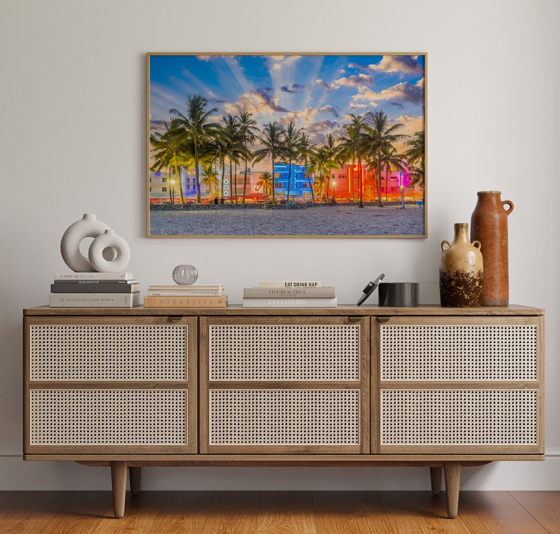 Miami Beach Ocean Drive Art Deco Neon Sunset Palm Trees Poster - Image 4