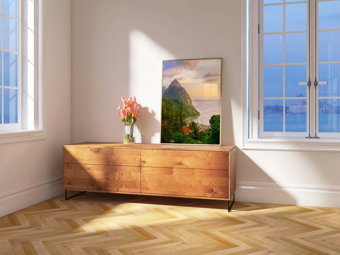 Saint Lucia Pitons Caribbean Peaks Sunset Coastal Town Photo Poster - Image 3