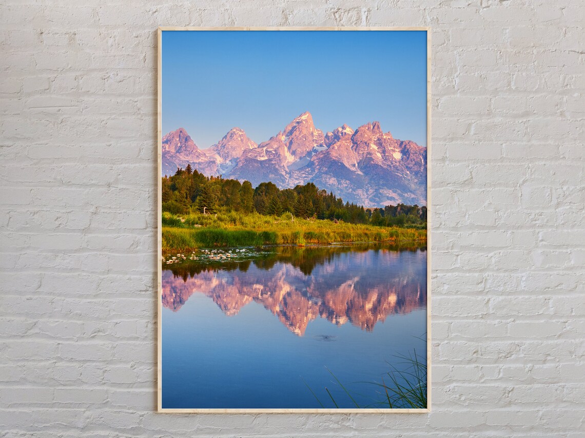 Grand Teton Sunrise Mountain Lake Reflection Wyoming Photo Poster