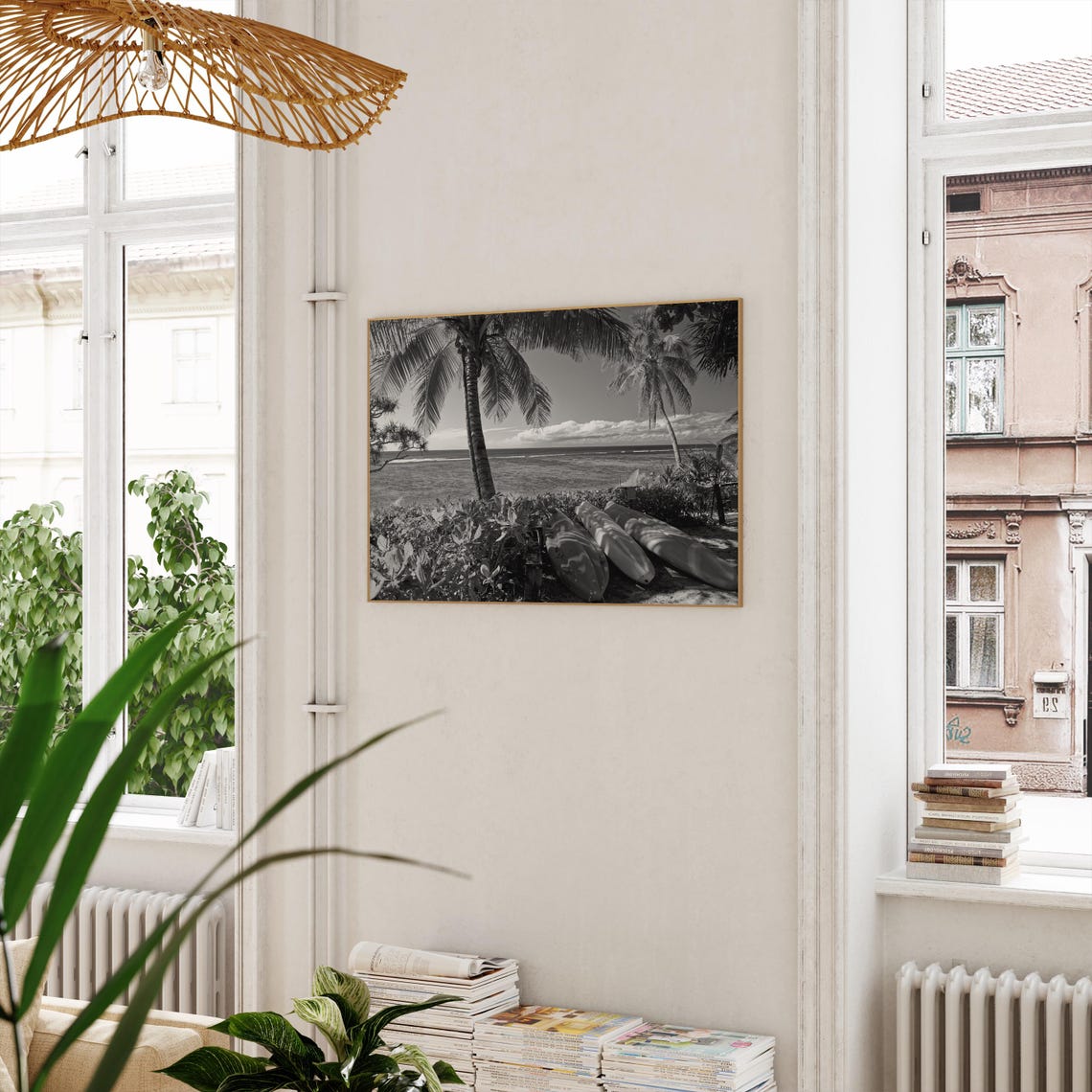 Tonga Tropical Beach Palm Trees Black And White Island Paradise Poster - Image 3