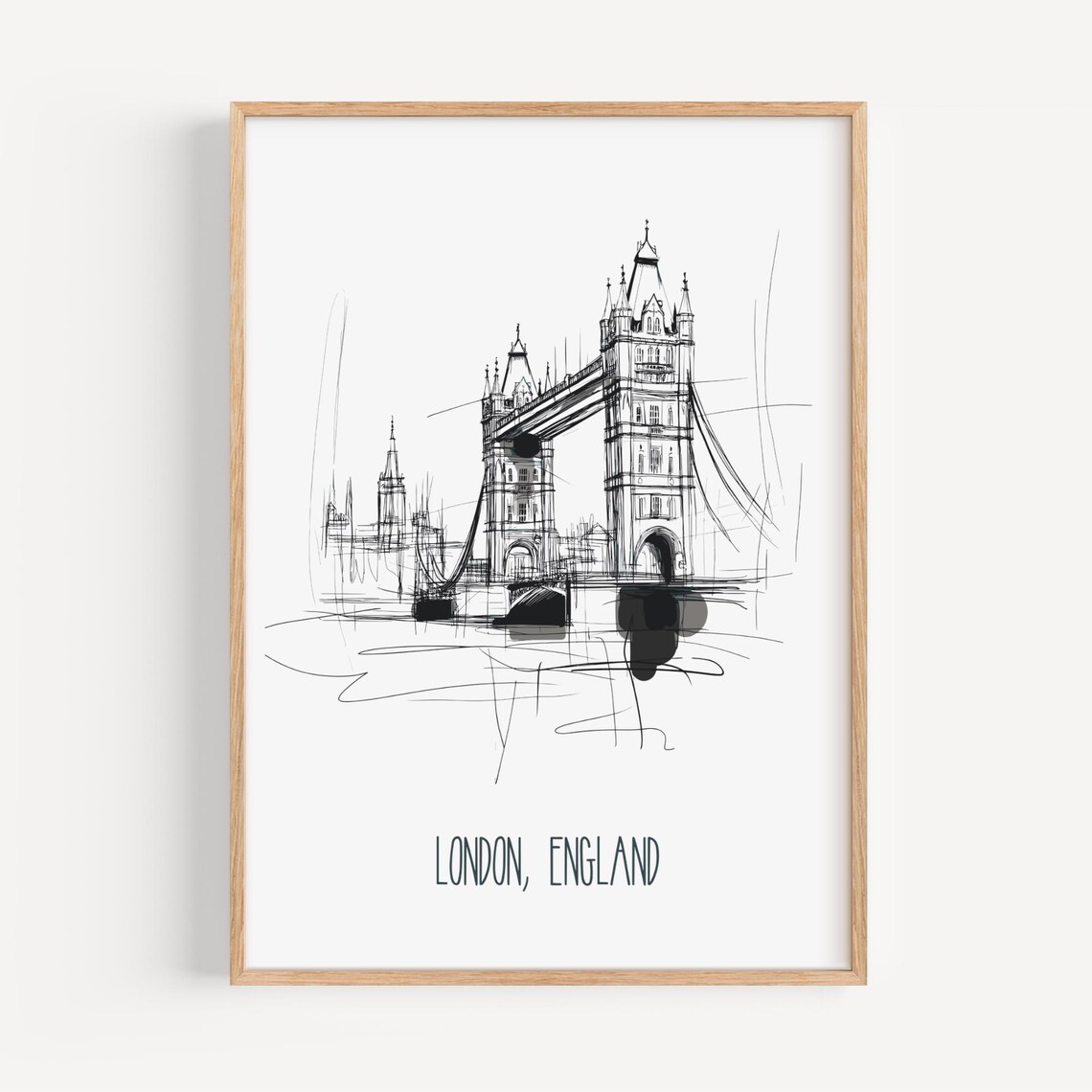 Tower Bridge London Poster Black White Minimalist Line Sketch City Art