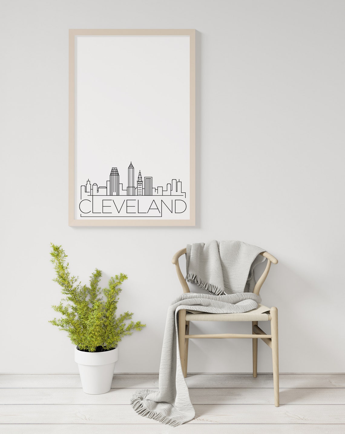 Cleveland Ohio Terminal Tower Minimalist Skyline Line Art Poster