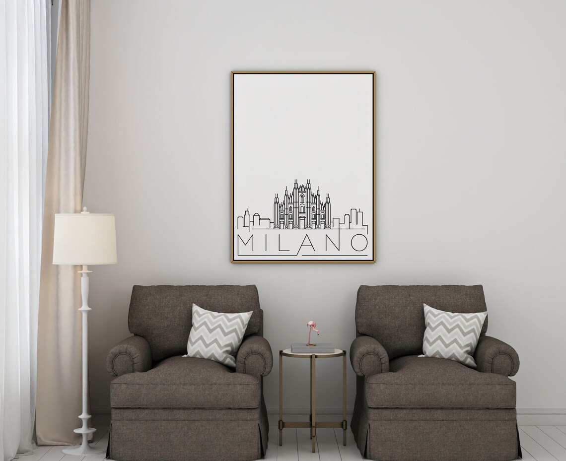 Milano Italy Minimalist Black White Line Art Skyline City Poster - Image 2