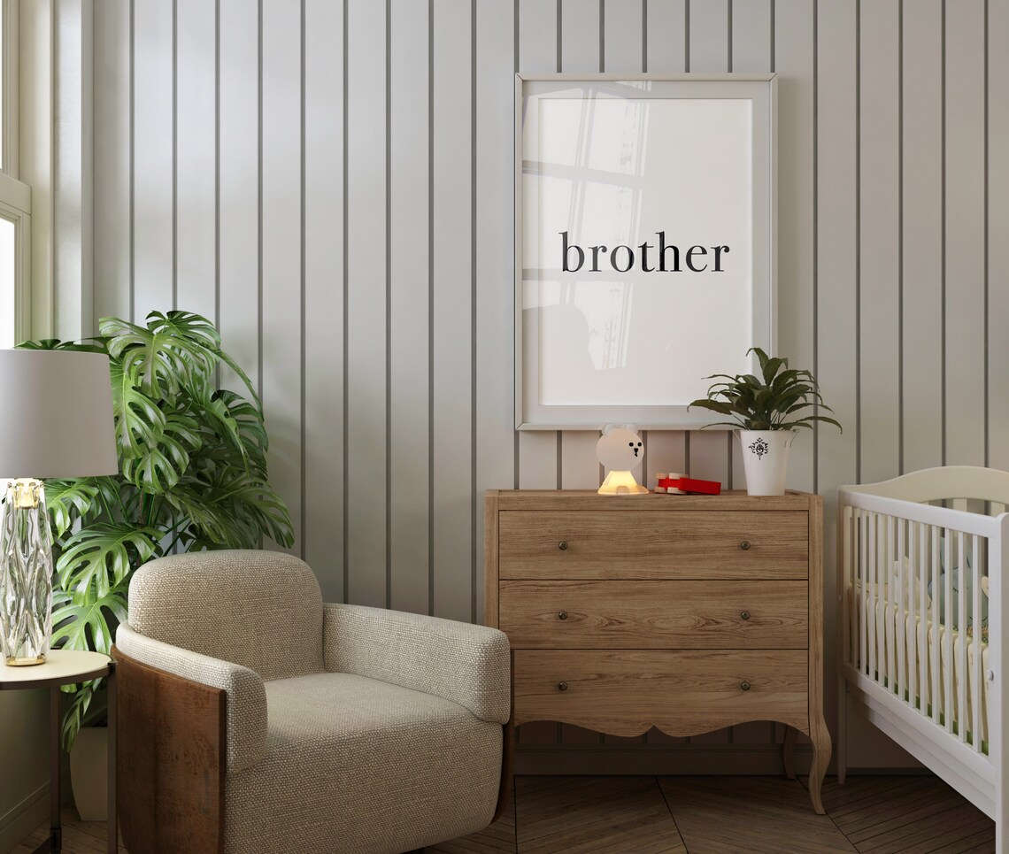 Brother Minimalist Black White Word Print Simple Nursery Baby Decor