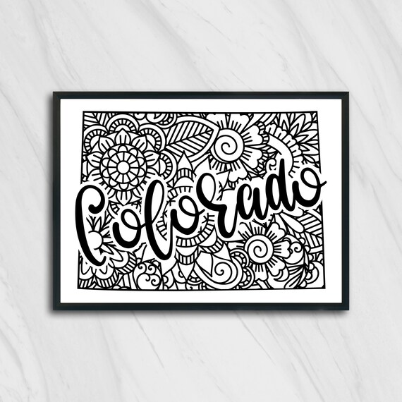 Colorado Floral Mandala State Outline Map Black White Home Decor Poster