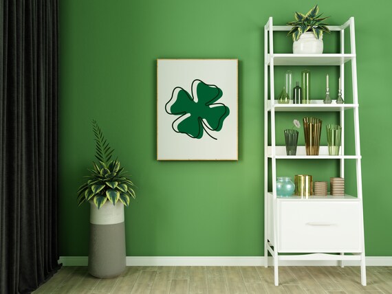 Lucky Four Leaf Clover Green Minimalist St Patricks Day Wall Art Poster