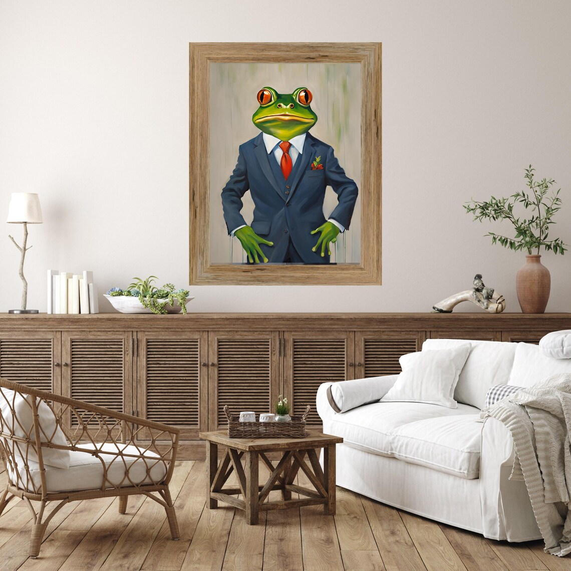 Funny Frog in Navy Suit and Red Tie Animal Portrait Humor Poster - Image 3
