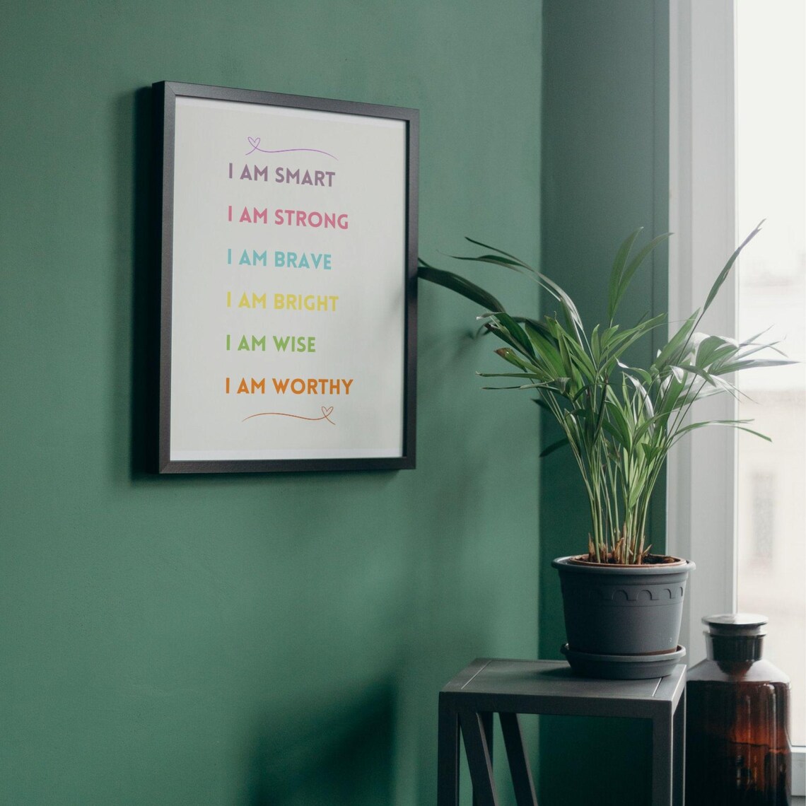 I Am Smart Strong Brave Rainbow Colors Affirmation Quote Poster - Image 4