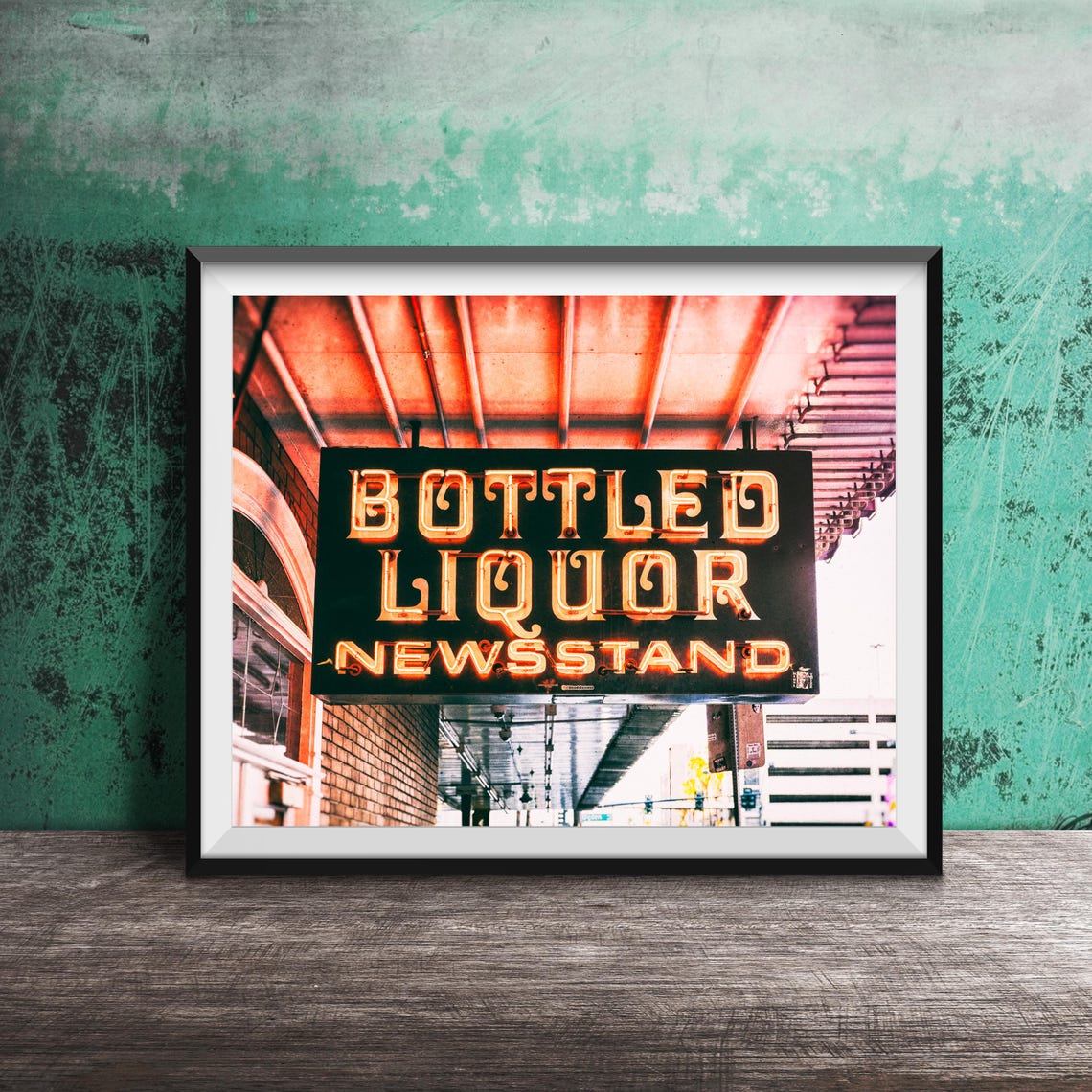 Bottled Liquor Newsstand Unframed Photography Print Downtown Las Vegas Nevada Neon Signs Fremont Street Red Orange Liquor Store - Image 3
