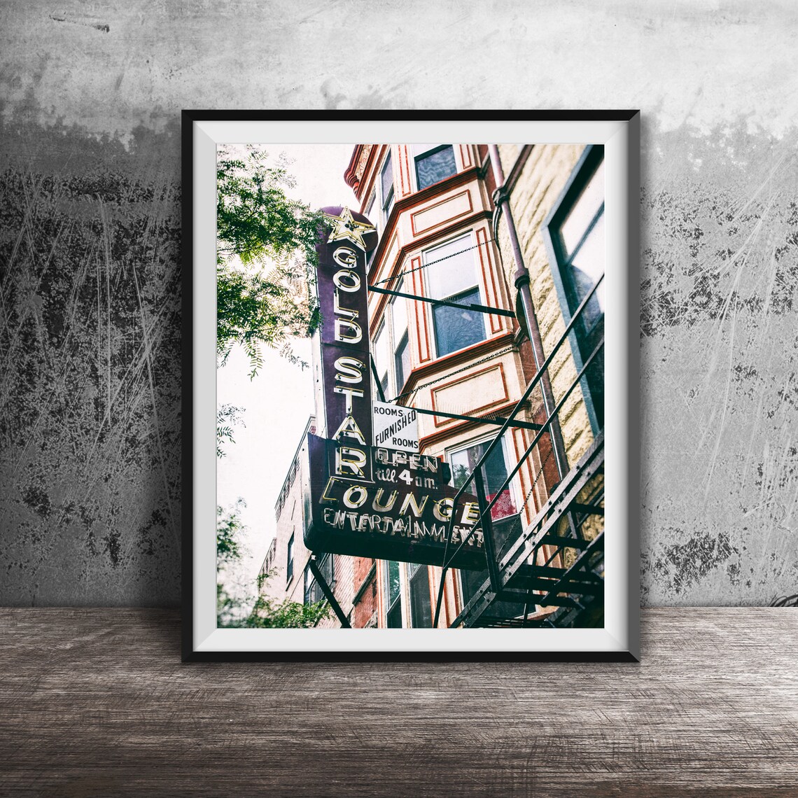 Gold Star Bar Chicago Vintage Neon Sign Art Print