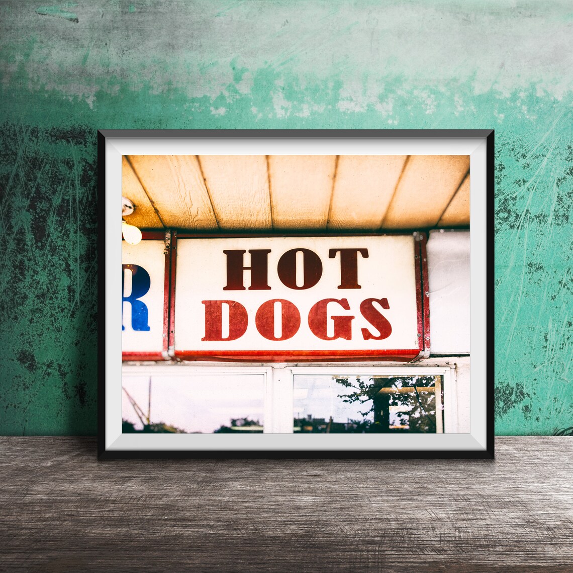 Retro Hot Dogs Food Stand Red and White Sign Vintage Photo Poster