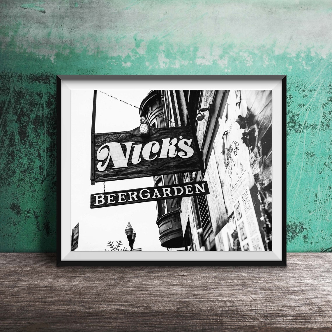 Nick's Beergarden Wooden Hanging Sign Pineapple Chicago Poster - Image 2