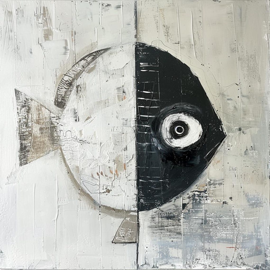 Minimalist Yin Yang Inspired Black And White Fish Abstract Poster - Image 3