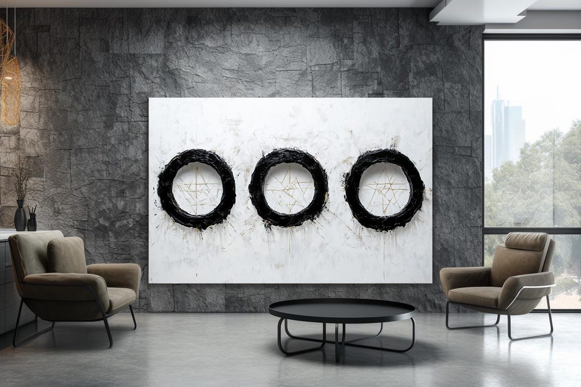 Three Black Enso Circles With Gold Lines Minimalist Abstract Poster - Image 2
