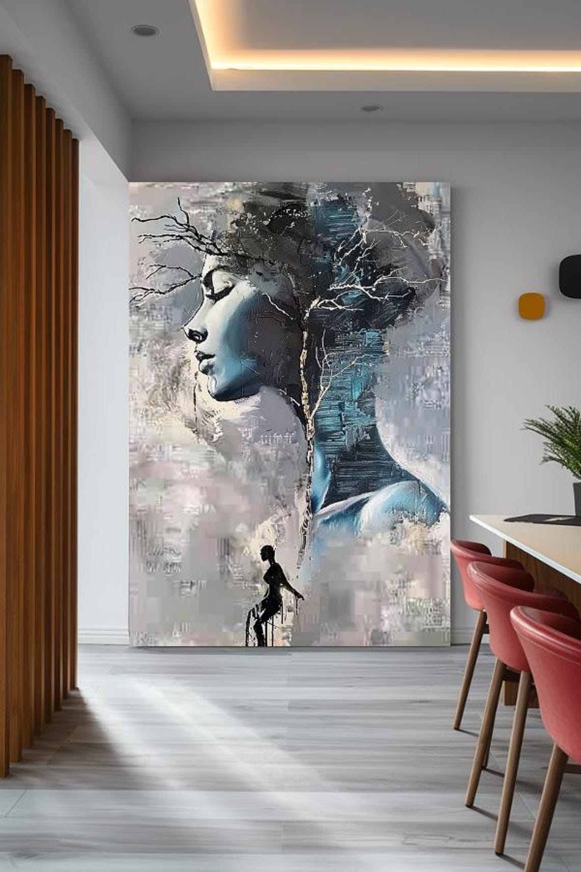 Woman's Profile Merging into Tree Branches Abstract Painting Poster - Image 2