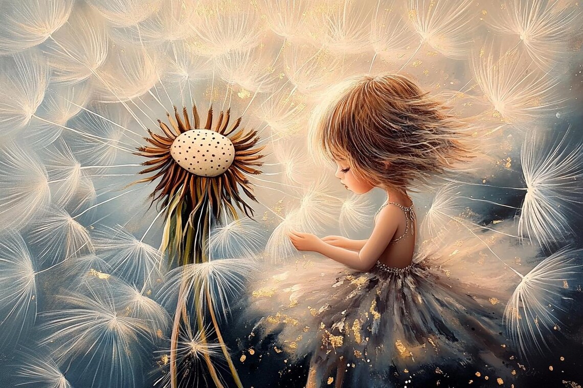 Fulfillment Of Dreams Little Girl Blowing Dandelion Seeds Poster - Image 2