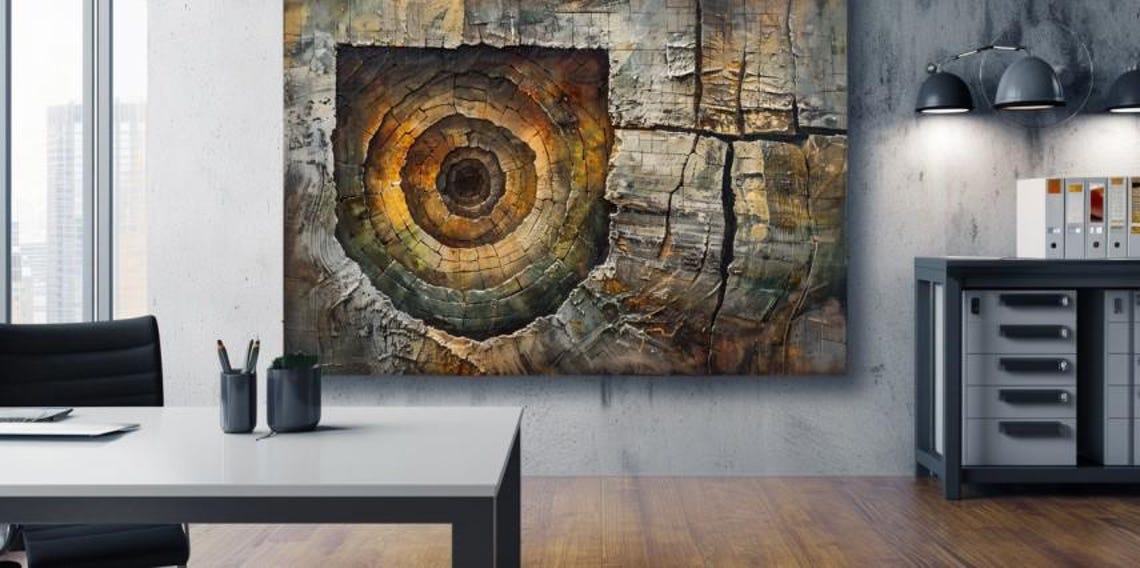 Ancient Tree Trunk Cross Section Concentric Rings Abstract Poster - Image 3
