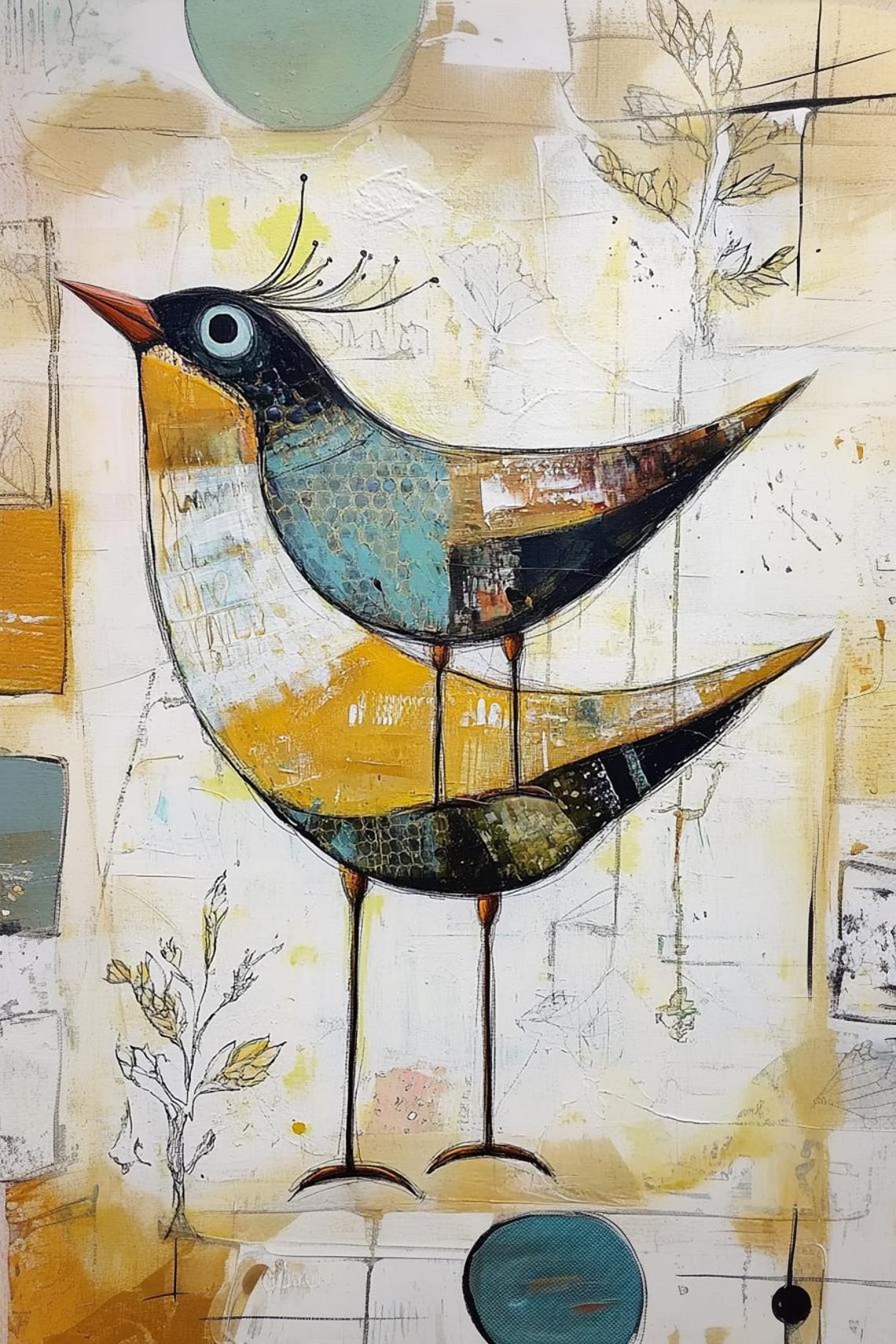 Path Of Two Colorful Folk Art Bird Abstract Painting Art Poster - Image 2