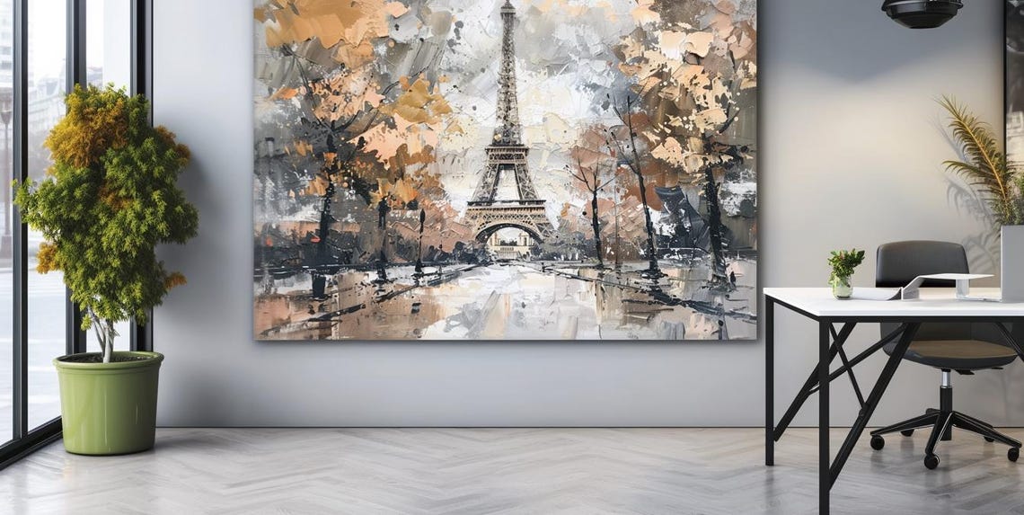 Eiffel Tower Paris Autumn Street Impressionist Travel Art Poster