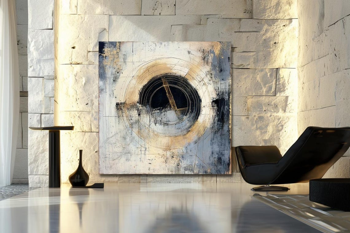 Dark Circle with Diagonal Bar Abstract Minimalist Painting Poster