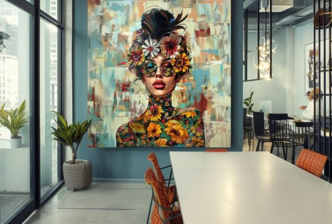 Floral Woman Portrait With Blossoms Pop Art Modern Decor Poster - Image 3