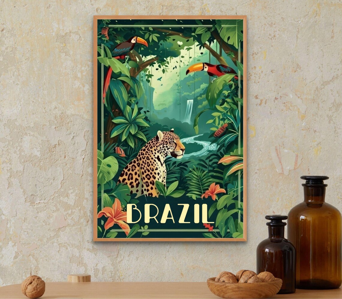 Brazil Amazon Rainforest Jaguar Toucan Tropical Wildlife Jungle Poster - Image 3