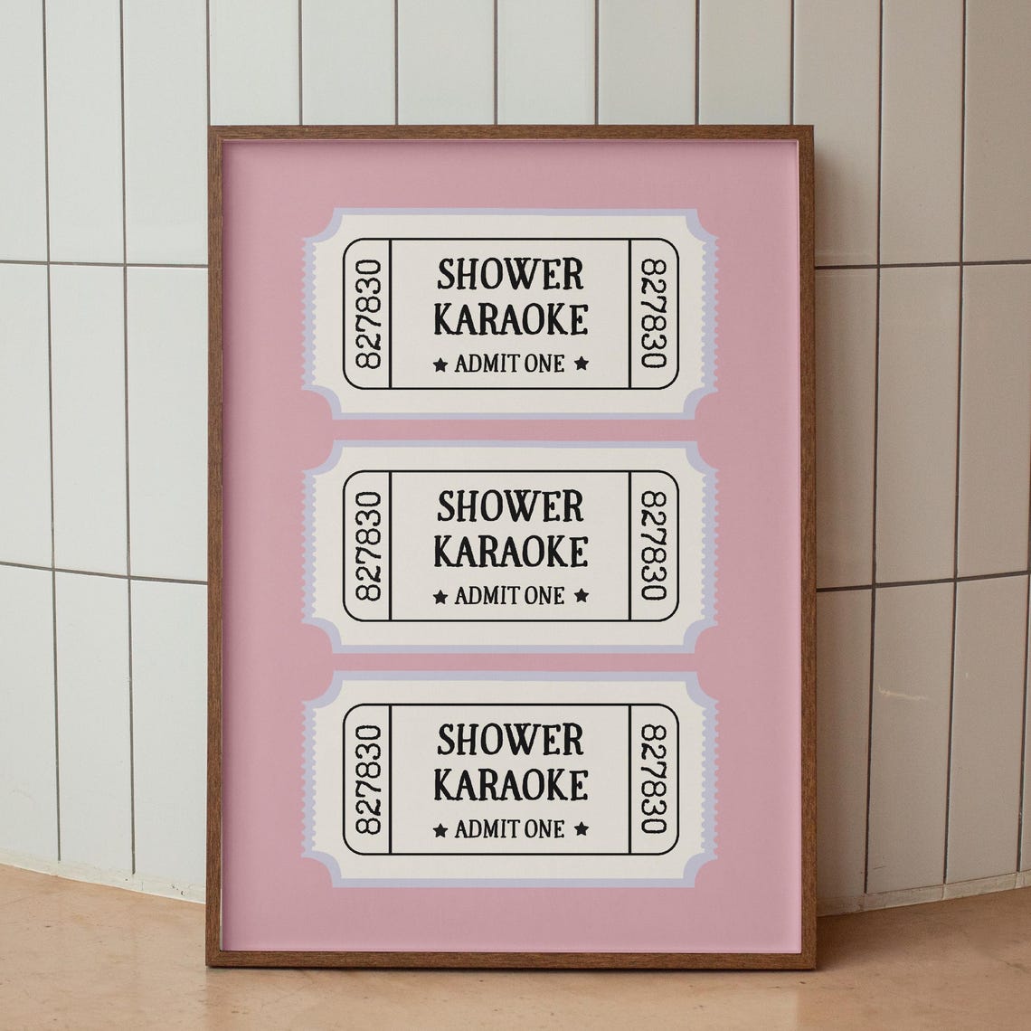 Shower Karaoke Admit One Black White Pink Ticket Bathroom Poster