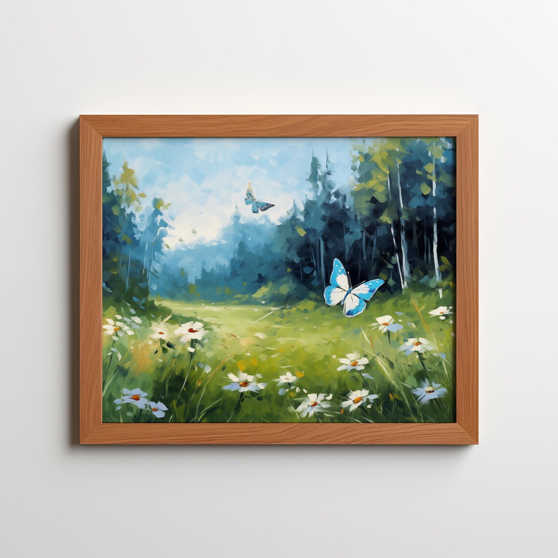 Butterflies Over Daisy Meadow Summer Wildflower Field Art Poster