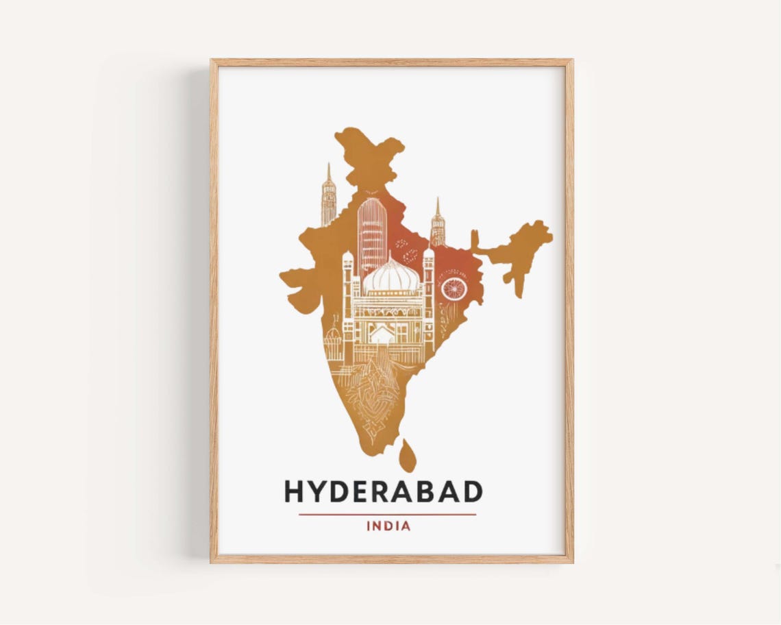 Hyderabad India Map Silhouette in Warm Terracotta Tones Poster