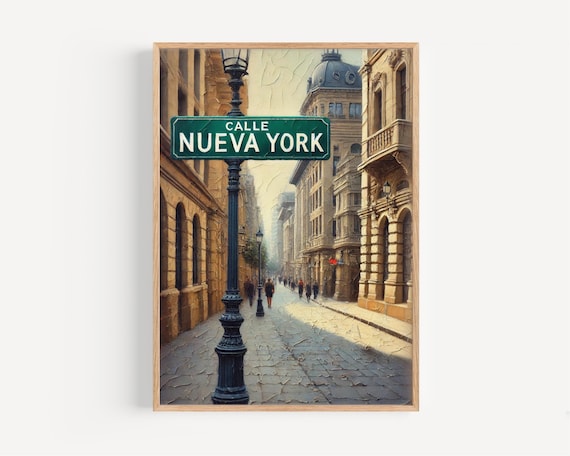 Calle Nueva York Historic Lamp Post Old Town Street Art Poster