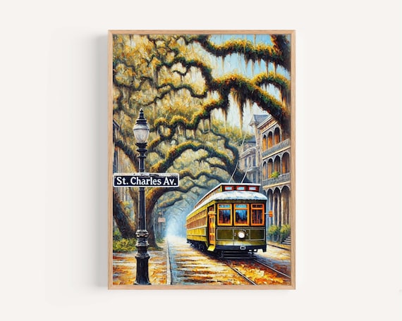 St Charles Avenue New Orleans Streetcar Oil Painting Wall Print