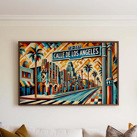 Calle de los Angeles Downtown LA Cubism Panoramic Art Poster