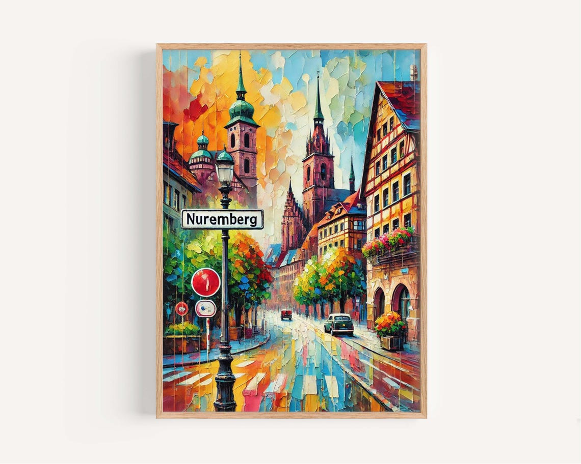 Nuremberg Germany Historic Churches Colorful Mosaic Street Poster