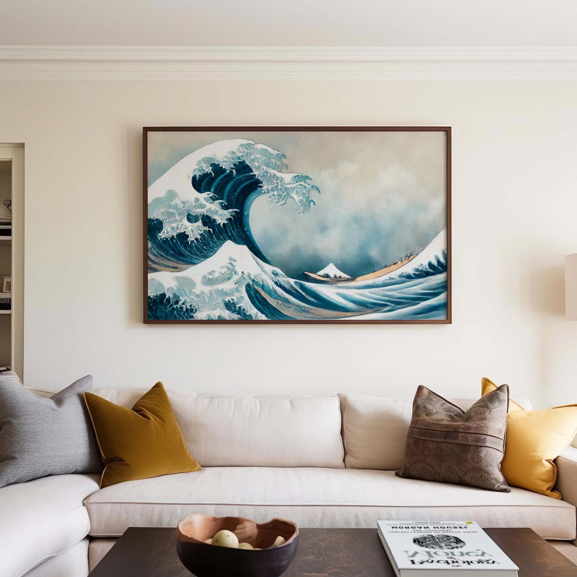 Great Wave Japanese Watercolor Ocean Wave Mt Fuji Style Art Poster